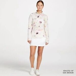 CALIA by Carrie Underwood Floral UV Half Zip Golf Shirt Milk Bath
